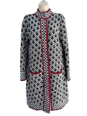 Chico’s Mystic Checkered Mix Plaid Sweater Coat Women's Sz 0 (S) Black White Red